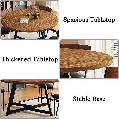 59" Round Dining Table for 6-8, Modern Kitchen Table with Steel Base, Dining Room Tables for Kitchen