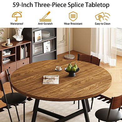 59" Round Dining Table for 6-8, Modern Kitchen Table with Steel Base, Dining Room Tables for Kitchen
