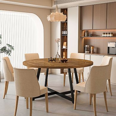 59" Round Dining Table for 6-8, Modern Kitchen Table with Steel Base, Dining Room Tables for Kitchen