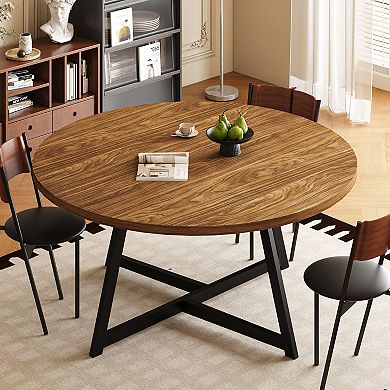 59" Round Dining Table for 6-8, Modern Kitchen Table with Steel Base, Dining Room Tables for Kitchen