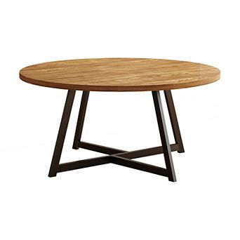 59" Round Dining Table for 6-8, Modern Kitchen Table with Steel Base, Dining Room Tables for Kitchen