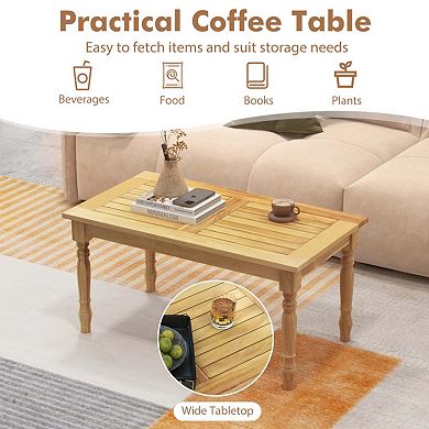 Solid Teak Wood Patio Coffee Table with Slatted Tabletop