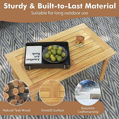 Solid Teak Wood Patio Coffee Table with Slatted Tabletop
