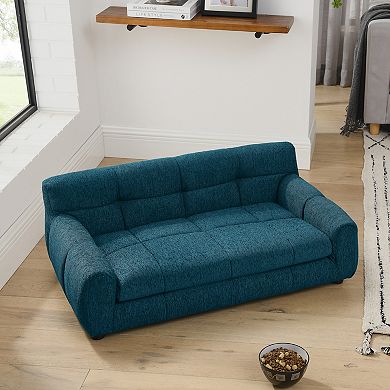 Modern Linen Pet Sofa with Backrest and Armrests for Small Medium Dogs