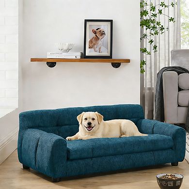 Modern Linen Pet Sofa with Backrest and Armrests for Small Medium Dogs