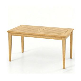 20"x35.5" Outdoor Teak Wood Coffee Table with Slatted Top for Balcony