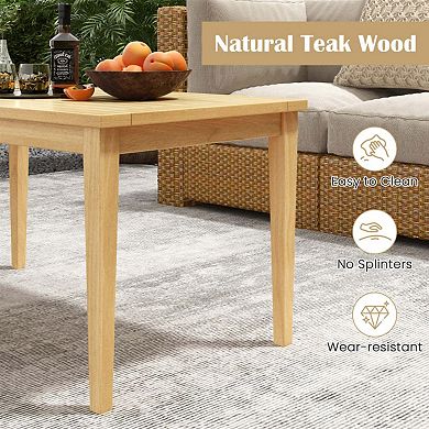 20"x35.5" Outdoor Teak Wood Coffee Table with Slatted Top for Balcony