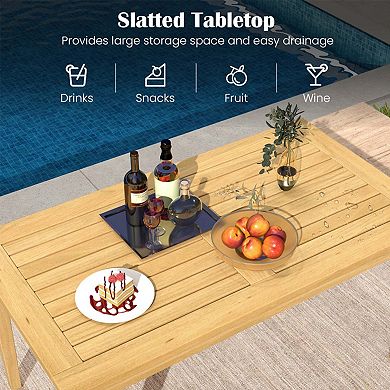 20"x35.5" Outdoor Teak Wood Coffee Table with Slatted Top for Balcony