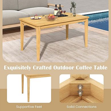20"x35.5" Outdoor Teak Wood Coffee Table with Slatted Top for Balcony