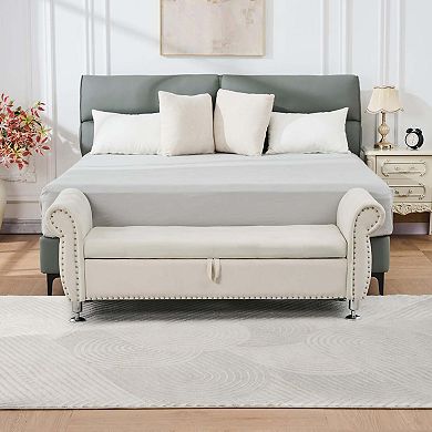 Luxury Velvet Storage Ottoman Bench with Crystal Tufted Design End of Bed Bench with Hidden Storage