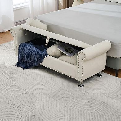 Luxury Velvet Storage Ottoman Bench with Crystal Tufted Design End of Bed Bench with Hidden Storage