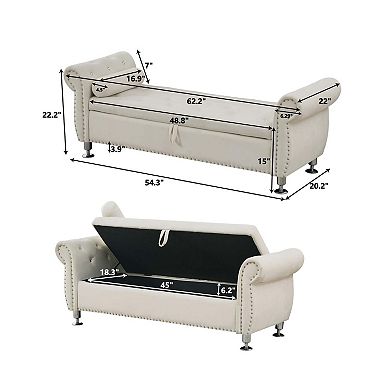 Luxury Velvet Storage Ottoman Bench with Crystal Tufted Design End of Bed Bench with Hidden Storage