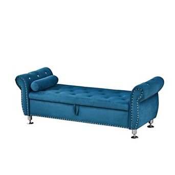 Luxury Velvet Storage Ottoman Bench with Crystal Tufted Design End of Bed Bench with Hidden Storage