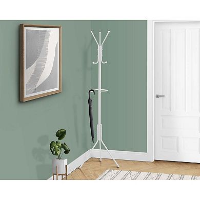 68" Metal Coat Rack with Hanging Bar and 6 Hooks, Umbrella Holder