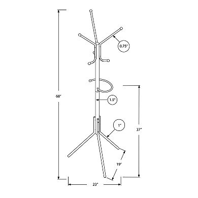 68" Metal Coat Rack with Hanging Bar and 6 Hooks, Umbrella Holder