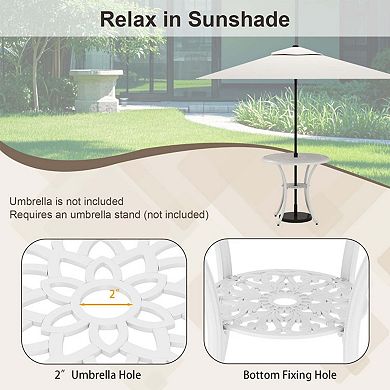 31.5" Round Cast Aluminum Patio Table for 4 with 2" Umbrella Hole