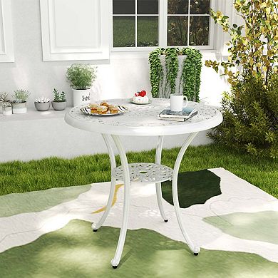 31.5" Round Cast Aluminum Patio Table for 4 with 2" Umbrella Hole