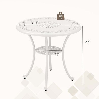 31.5" Round Cast Aluminum Patio Table for 4 with 2" Umbrella Hole