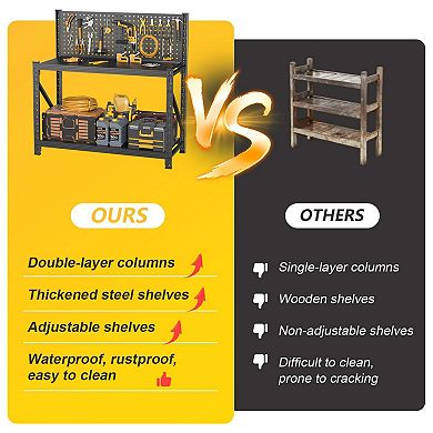 47.2"H Heavy Duty Storage Shelves with Pegboard for Garage Pantry Kitchen