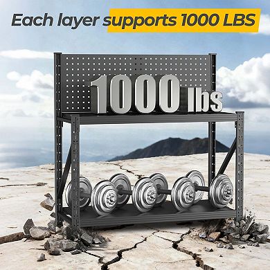 47.2"H Heavy Duty Storage Shelves with Pegboard for Garage Pantry Kitchen