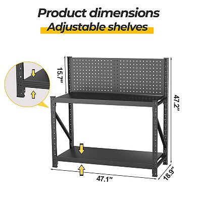 47.2"H Heavy Duty Storage Shelves with Pegboard for Garage Pantry Kitchen