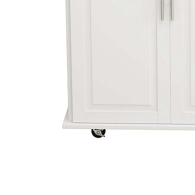 43 Inch Kitchen Island Cart with Foldable Top Three Drawers and Two Door Cabinet White