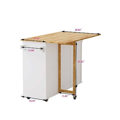 43 Inch Kitchen Island Cart with Foldable Top Three Drawers and Two Door Cabinet White