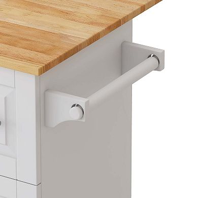 43 Inch Kitchen Island Cart with Foldable Top Three Drawers and Two Door Cabinet White