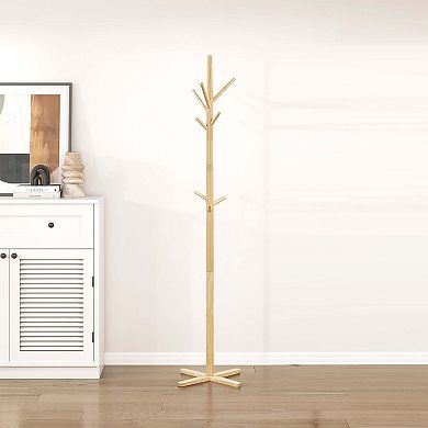 70" Solid Wood Coat Rack 9 Hooks 3-Tier Entryway Organizer