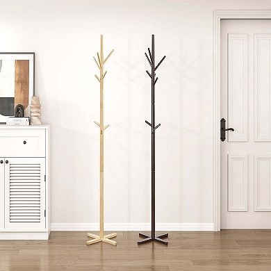 70" Solid Wood Coat Rack 9 Hooks 3-Tier Entryway Organizer