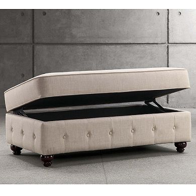 Tufted Storage Ottoman with Solid Wood Legs