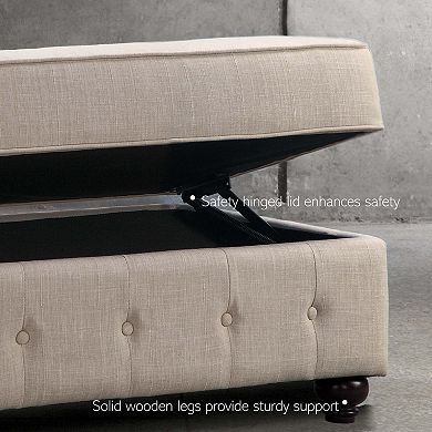 Tufted Storage Ottoman with Solid Wood Legs
