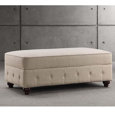 Tufted Storage Ottoman with Solid Wood Legs