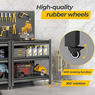47.2"H Rolling Work Bench with Pegboard, 1000lbs Capacity