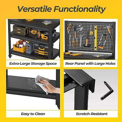 47.2"H Rolling Work Bench with Pegboard, 1000lbs Capacity