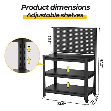 47.2"H Rolling Work Bench with Pegboard, 1000lbs Capacity