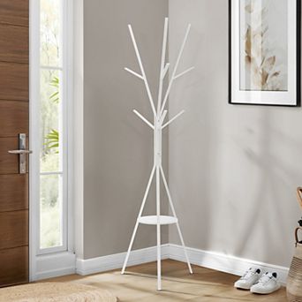 72" Metal Coat Rack 6 Hooks Hall Tree with MDF Shelf Entryway Bedroom