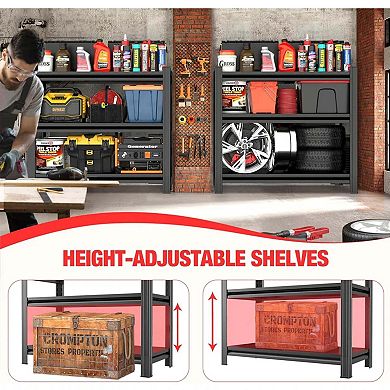 3-Tier Metal Storage Rack Adjustable Height 31.5"Hx39.37"Lx13.77"D