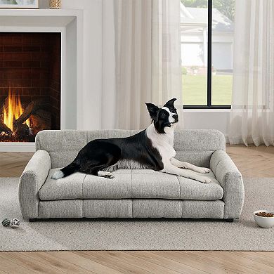 Elevated Linen Dog Sofa with Armrest and Backrest for Large Dogs