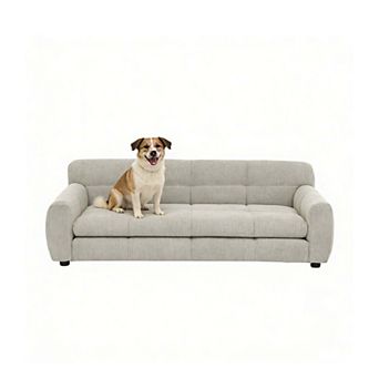 Elevated Linen Dog Sofa with Armrest and Backrest for Large Dogs