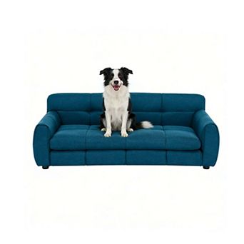 Elevated Linen Dog Sofa with Armrest and Backrest for Large Dogs