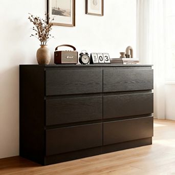 6 Drawer Modern Dresser for Bedroom, Wide Wooden Chest Drawers, with Concealed Handles
