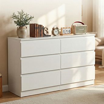 6 Drawer Modern Dresser for Bedroom, Wide Wooden Chest Drawers, with Concealed Handles