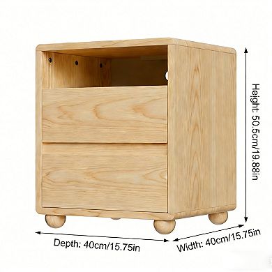 20"Modern Nightstand with 2 Drawers And Shelves, Solid Wood Night Stand with Charger Station