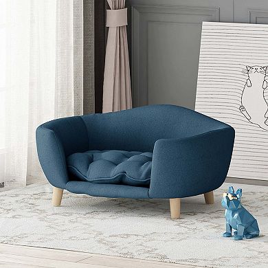 Elevated Dog Bed for Small Dogs, Mid-Century Style with Birch Wood Frame