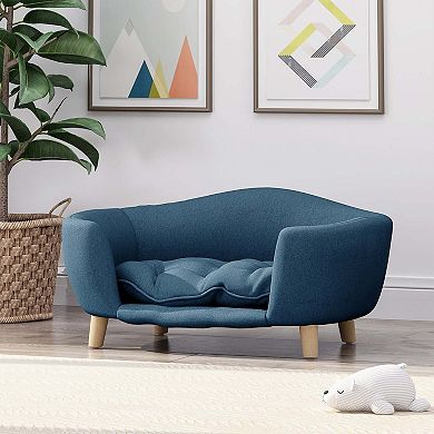 Elevated Dog Bed for Small Dogs, Mid-Century Style with Birch Wood Frame