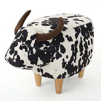 Modern Accent Stool Home Decor Black and White Cow-Shaped Ottoman for Living Room