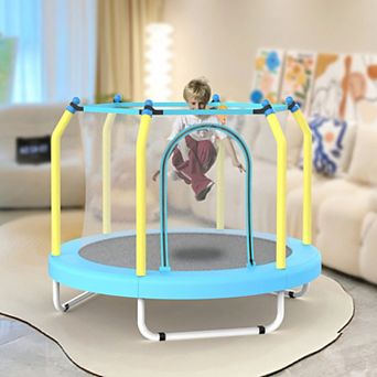 55 Inch Indoor/Outdoor Trampoline, with Basketball Hoop & Safety Enclosure Net, for Ages 1-8