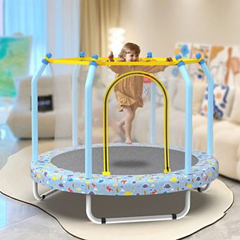 55 Inch Indoor/Outdoor Trampoline, with Basketball Hoop & Safety Enclosure Net, for Ages 1-8