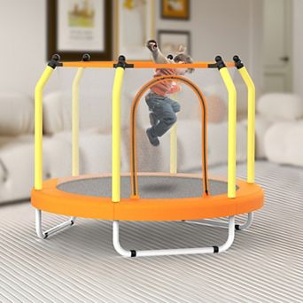 55 Inch Indoor/Outdoor Trampoline, with Basketball Hoop & Safety Enclosure Net, for Ages 1-8